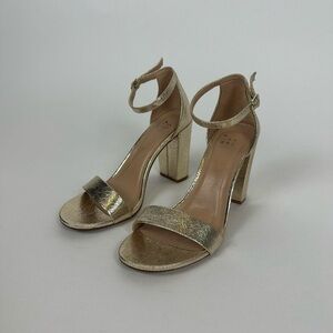 gold strappy block heel